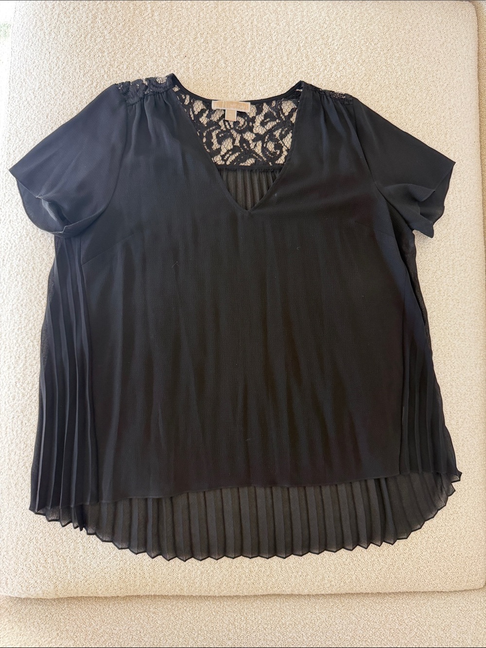 Michael Kors Black Lace-Accent Pleated Hem Women's Top - size XL